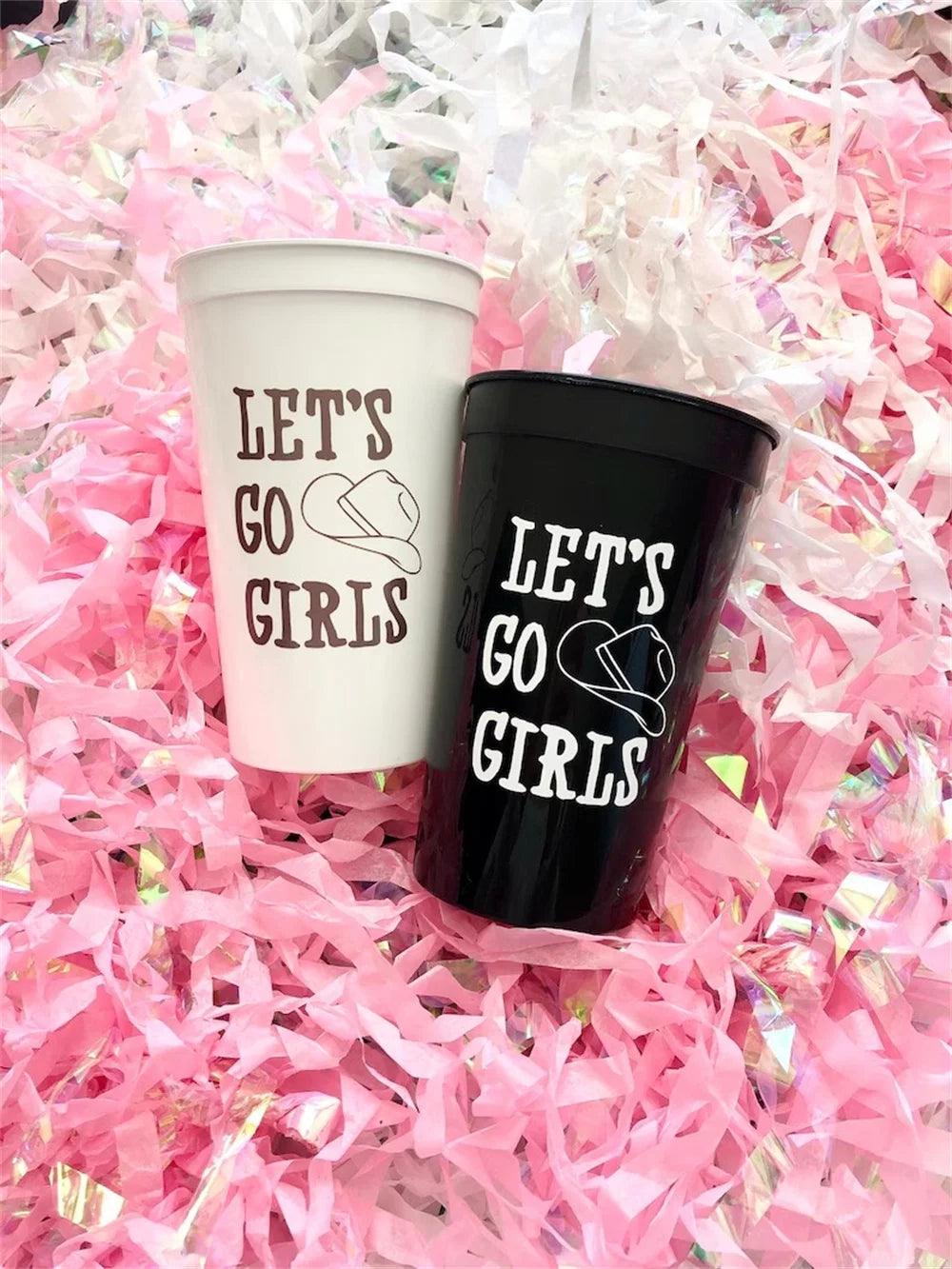 personalized let's go girls party cups - basil boutique