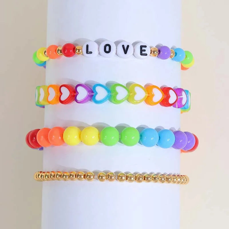 Oaoleer 4Pcs/set Pride Day Love Heart Bracelet for Woman Girls Cute Boho Mixed Color Bracelet Women Aesthetic Jewelry Wholesale - basil boutique