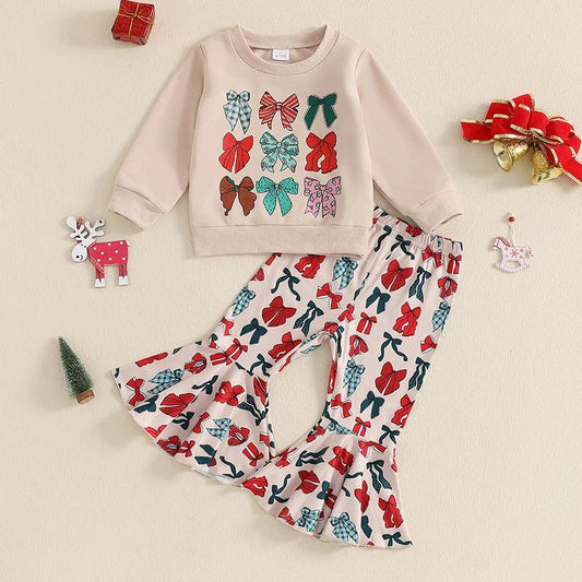 holiday bow kids outfit - basil boutique