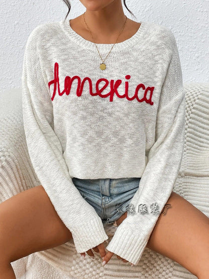 america knit crew sweater - basil boutique