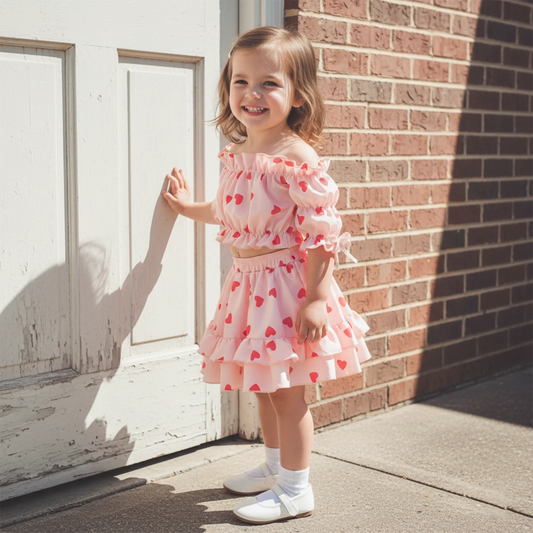 heart ruffle sleeve kids outfit