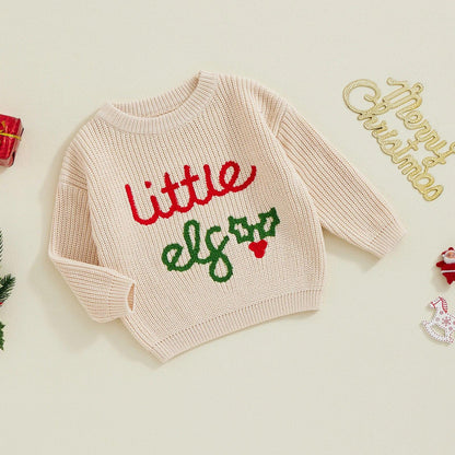 little elf knit kids crew sweater - basil boutique