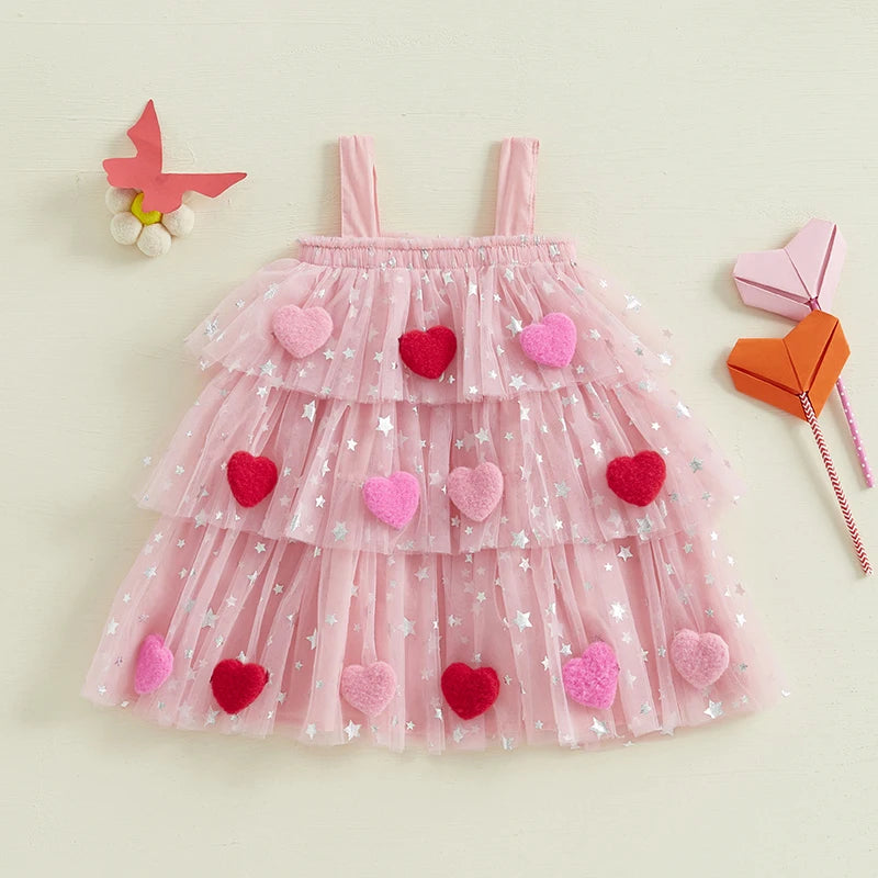 3D heart tulle kids dress