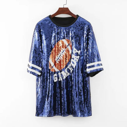 game day football sequin t-shirt dress - basil boutique