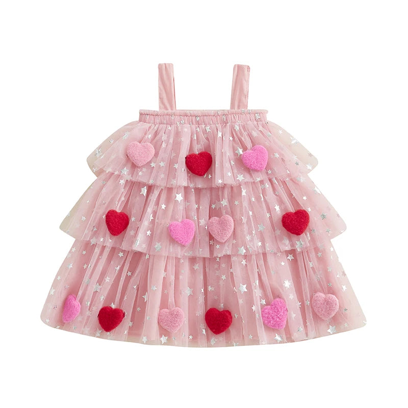 3D heart tulle kids dress
