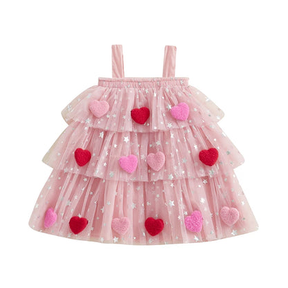 3D heart tulle kids dress