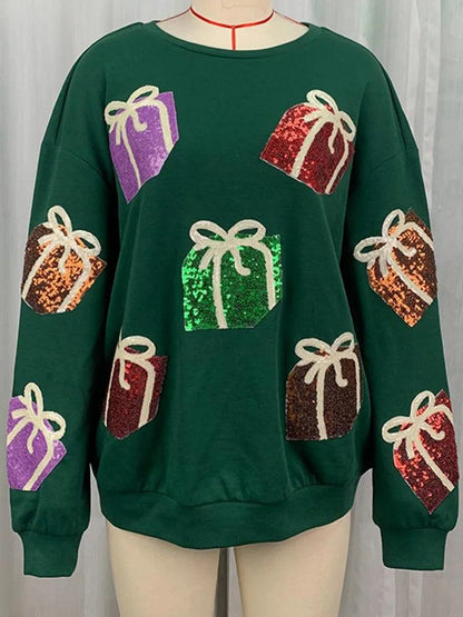 holiday present sequin crew sweater - basil boutique