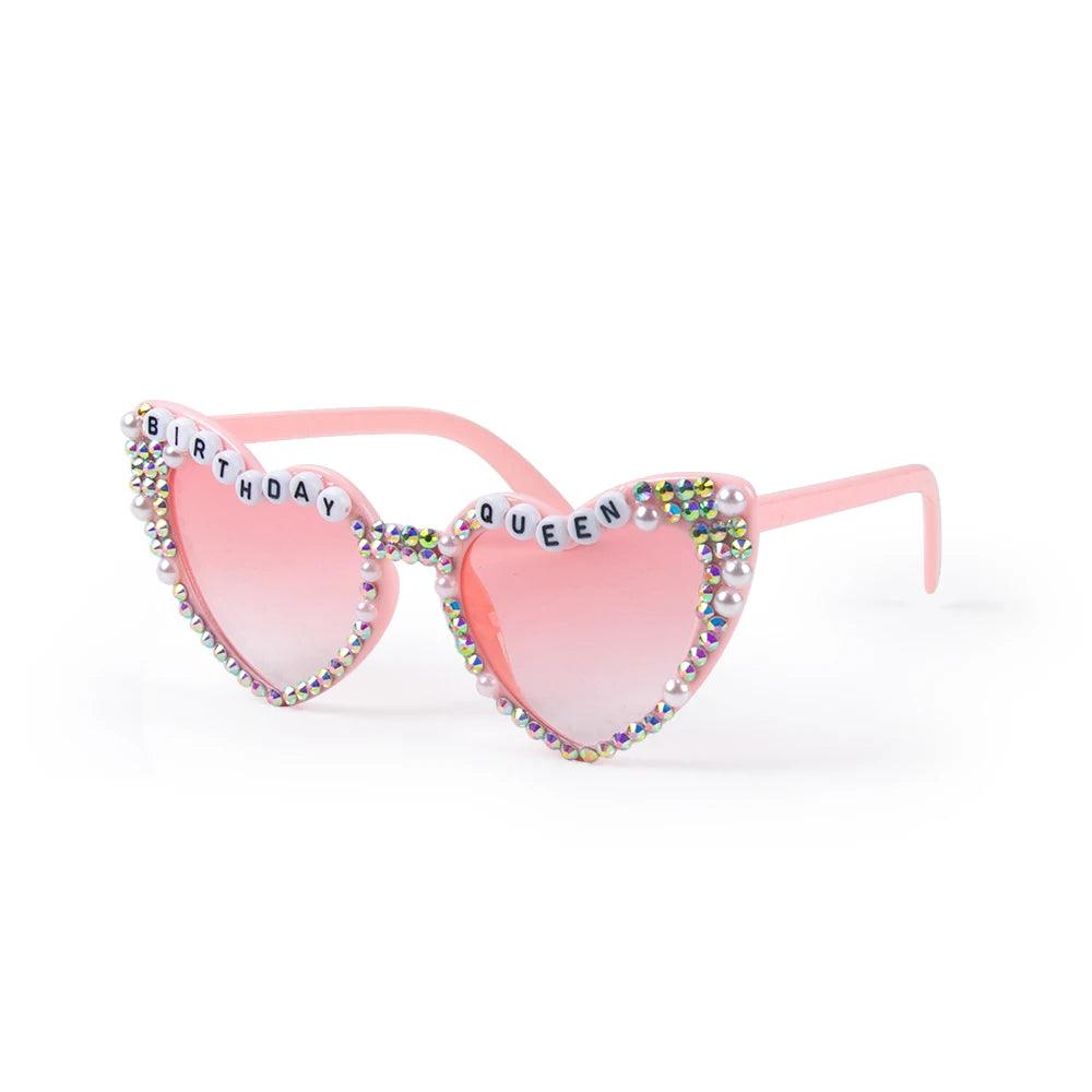 birthday queen pink rhinestone heart sunglasses - basil boutique