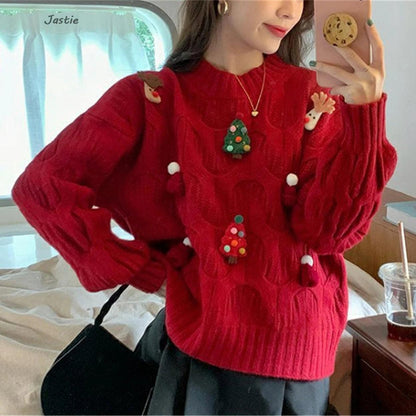 festive knit crew sweater - basil boutique