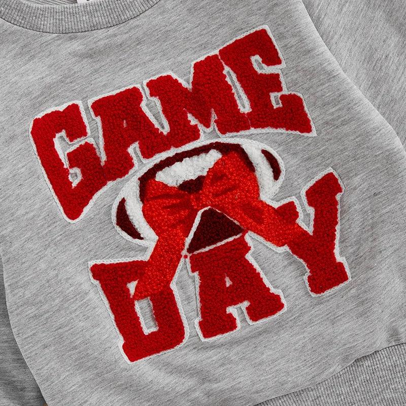 game day bow + football kids crew sweatshirt