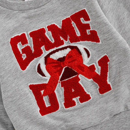 game day bow + football kids crew sweatshirt