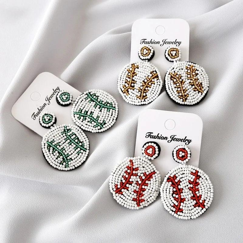 baseball beaded earrings - basil boutique