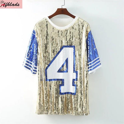 number 4 sequin t-shirt dress - basil boutique