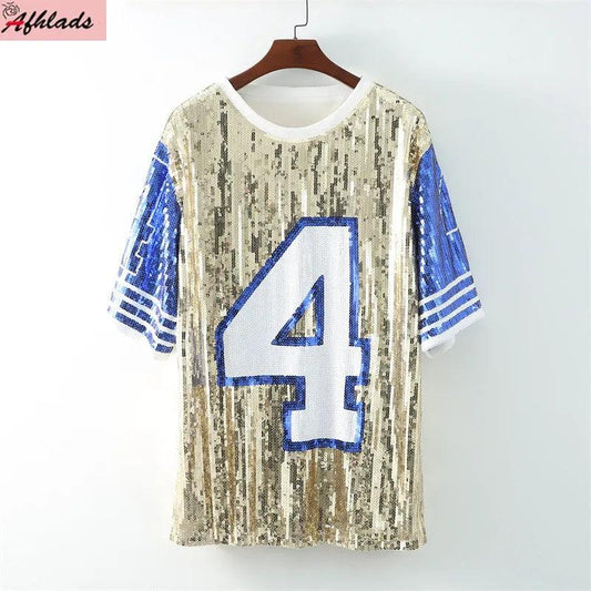 number 4 sequin t-shirt dress