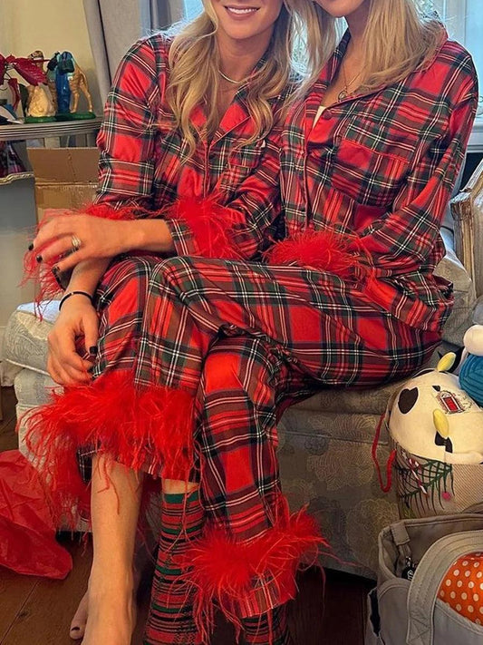 plaid feather pajamas