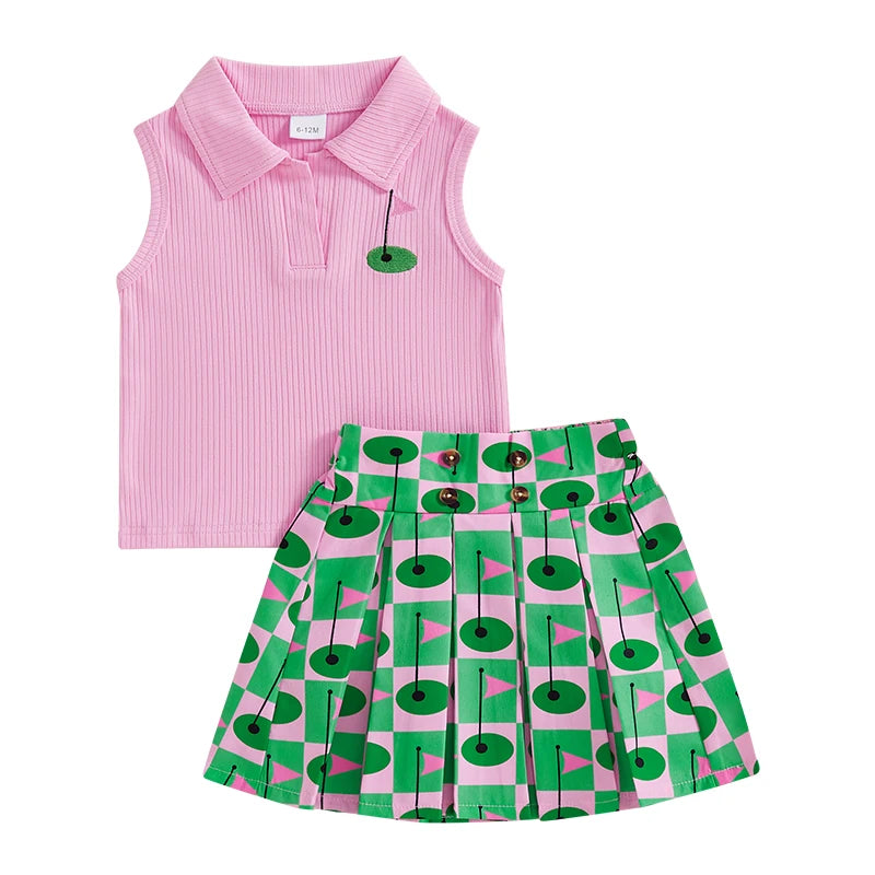 golf polo tank top + pleated skirt kids outfits