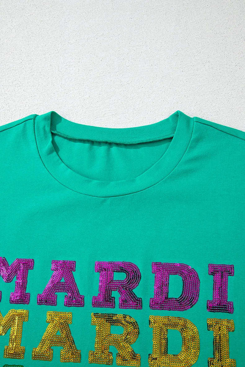 mardi gras letter sequin top