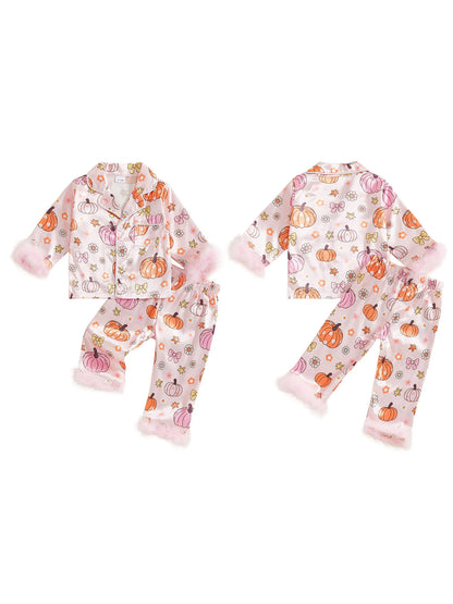 halloween satin + feather kids pajama sets