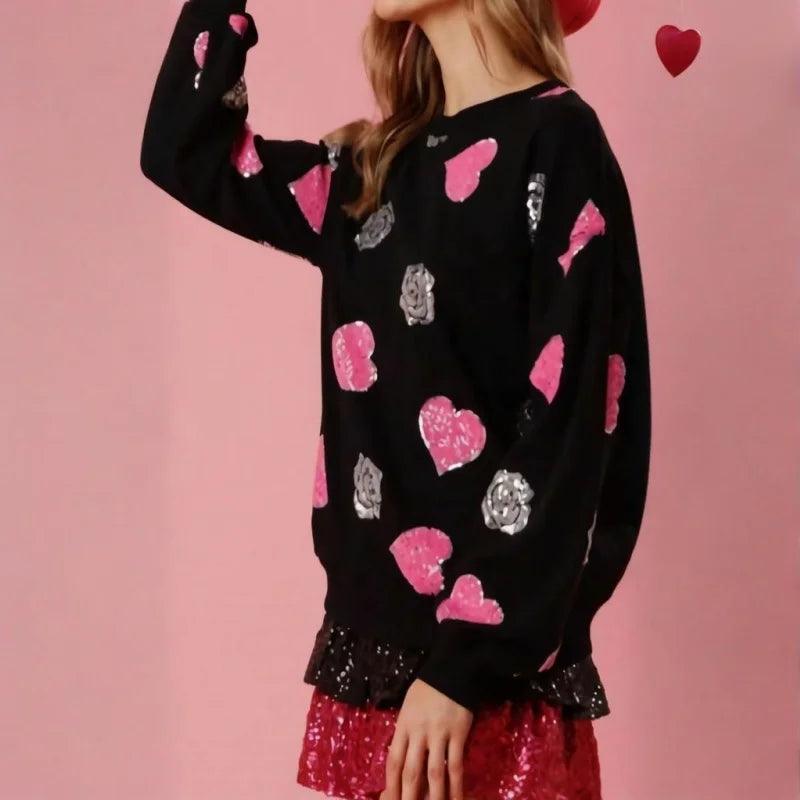 so many hearts sequin crew sweater