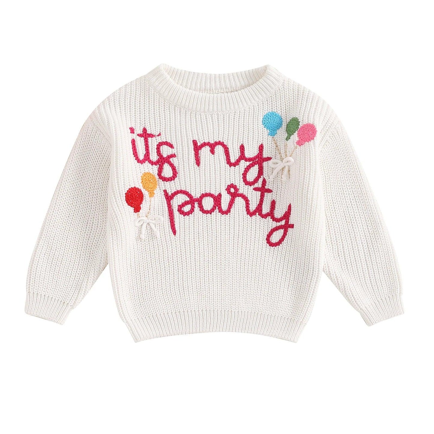 it's my party knit kids crew sweater - basil boutique