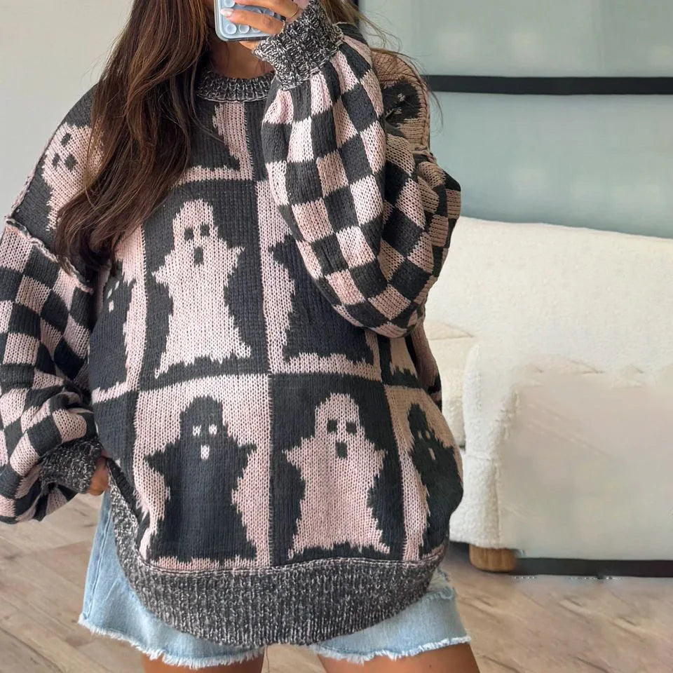 halloween checkered crew sweaters