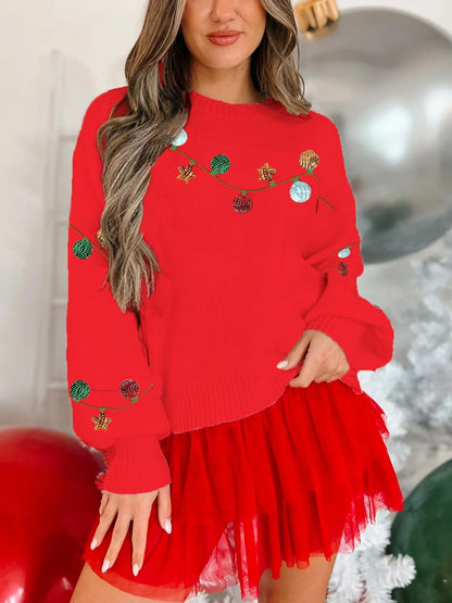 christmas garland sequin crew sweater