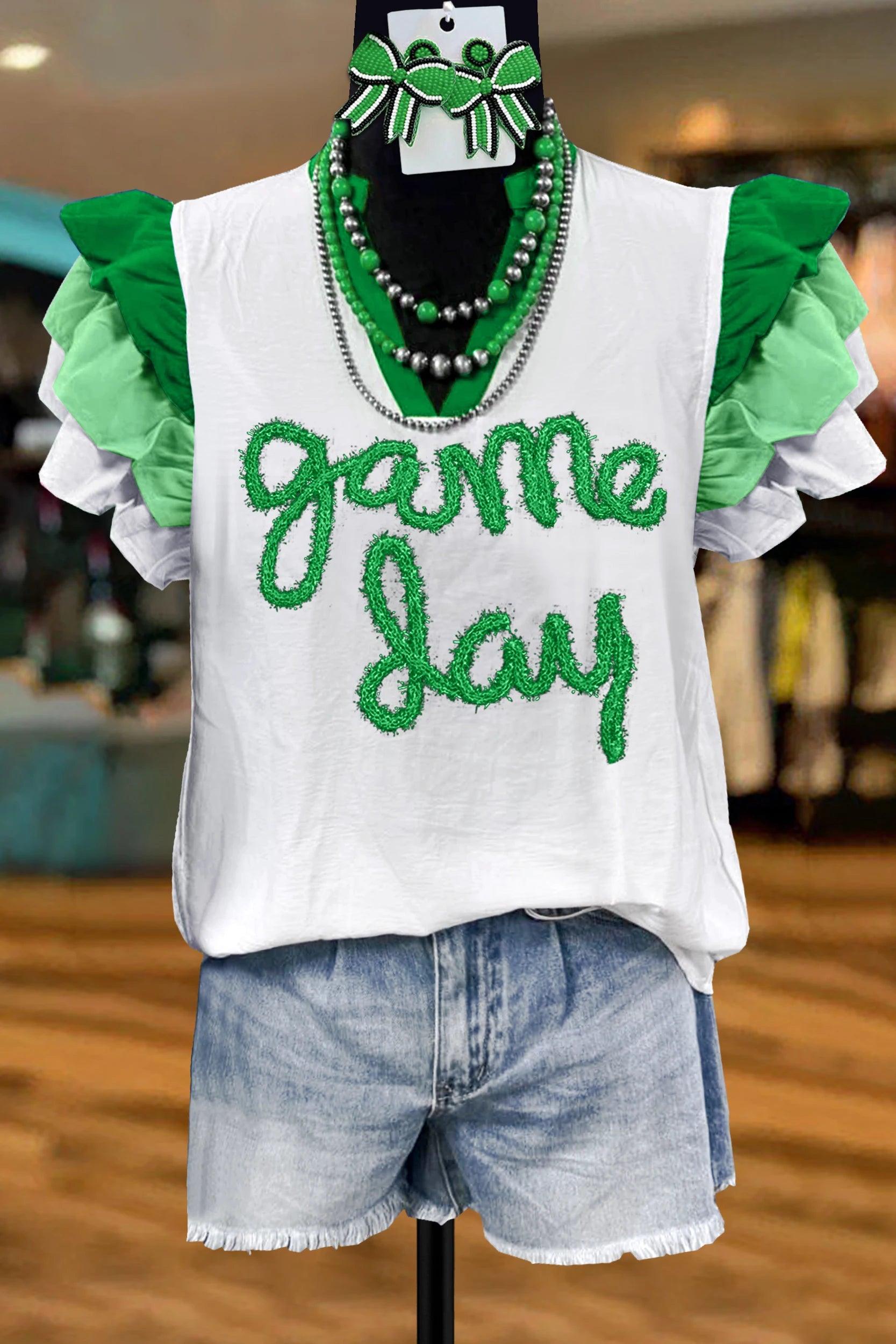 game day ruffle sleeve top - basil boutique