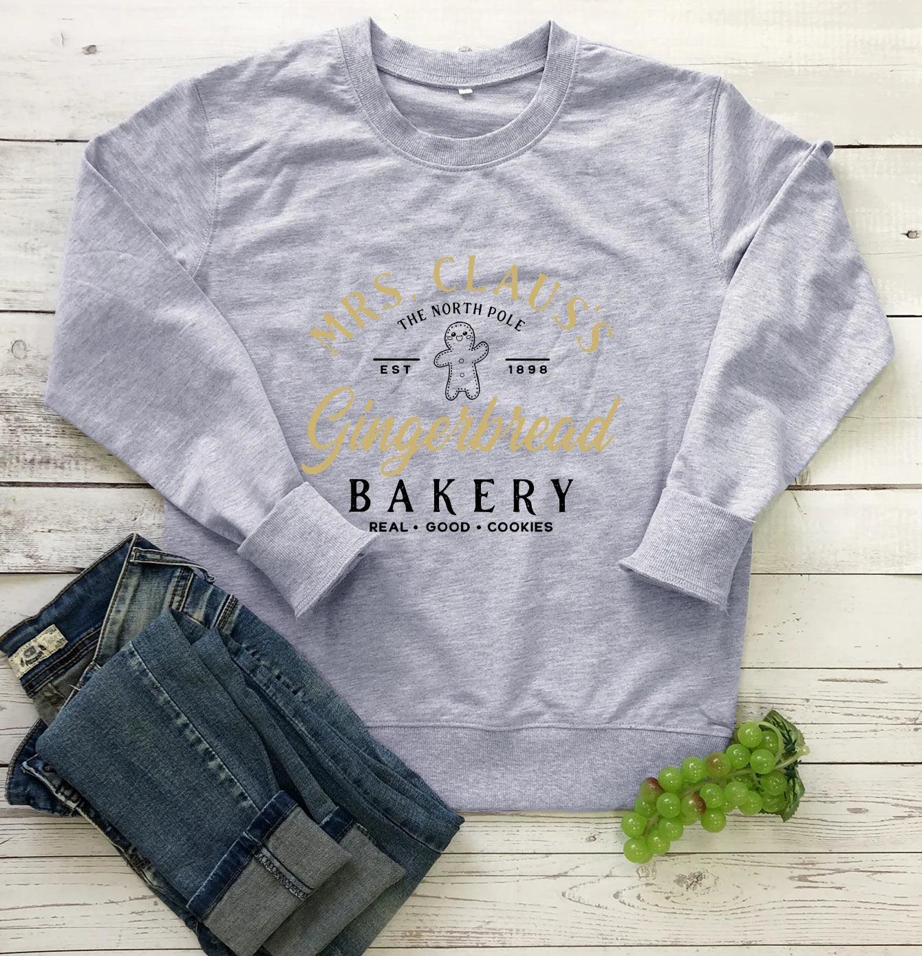 mrs. claus gingerbread bakery crew sweatshirt - basil boutique