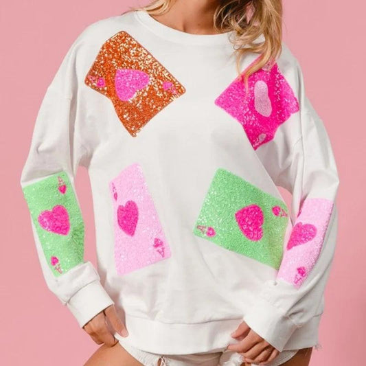 ace of hearts sequin crew sweater