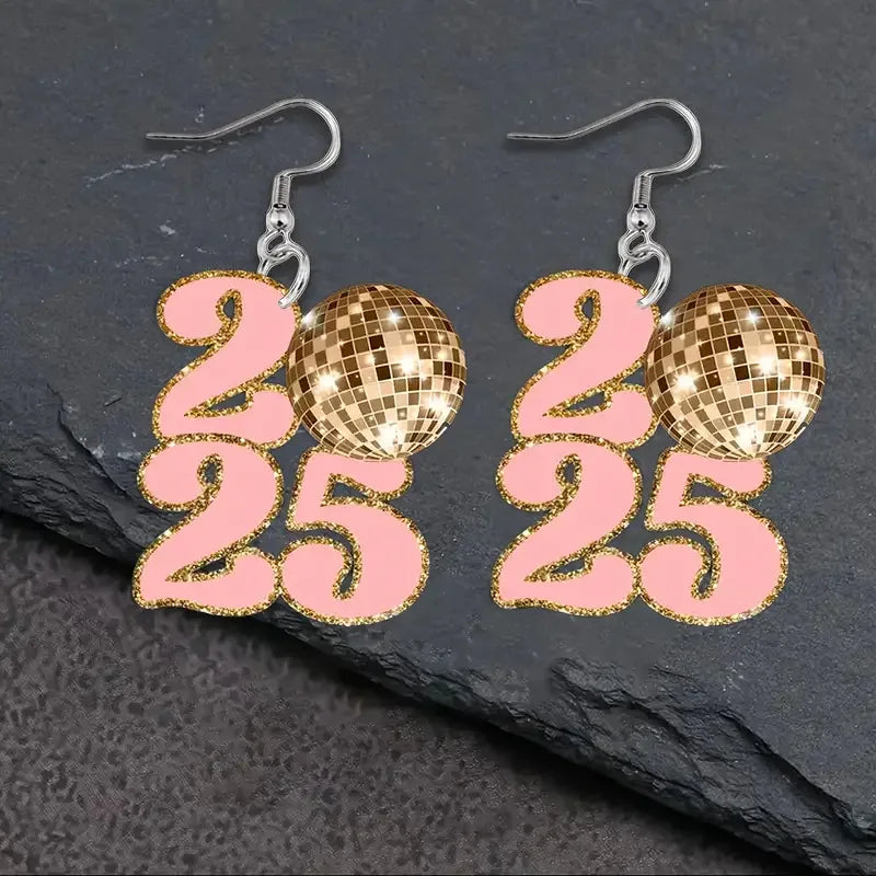 2025 Dazzlng Acrylic Numbers Earrings for Women Girls Near Year Party Christmas Festival Jewelry Accessories Gifts - basil boutique