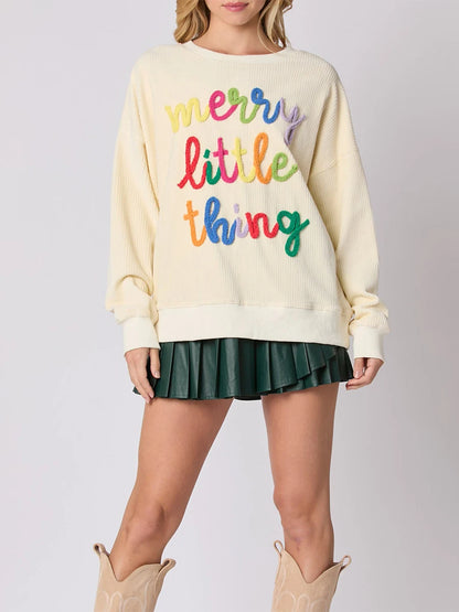 merry little things embroidered crew sweater - basil boutique