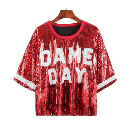 game day sequin crop top