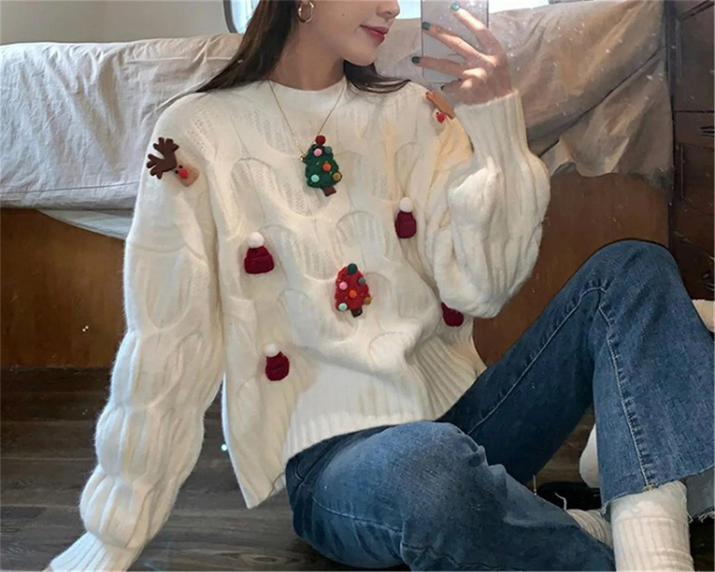 festive knit crew sweater - basil boutique