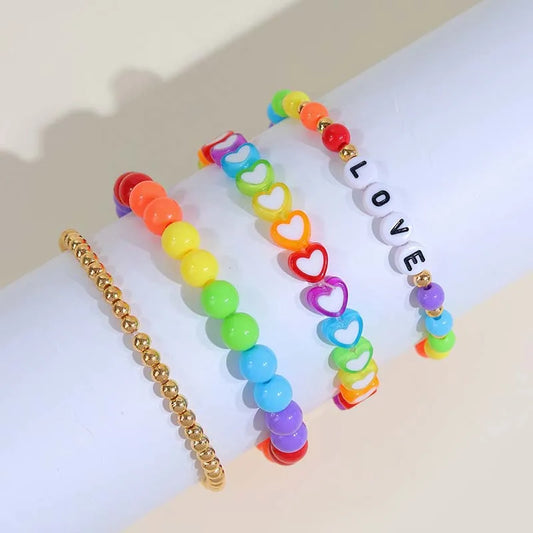 Oaoleer 4Pcs/set Pride Day Love Heart Bracelet for Woman Girls Cute Boho Mixed Color Bracelet Women Aesthetic Jewelry Wholesale - basil boutique