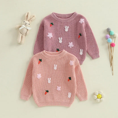 carrot + rabbit knit kids crew sweater