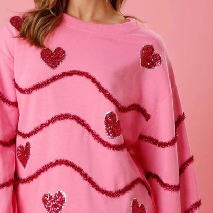 hearts + swirls sequin crew sweater