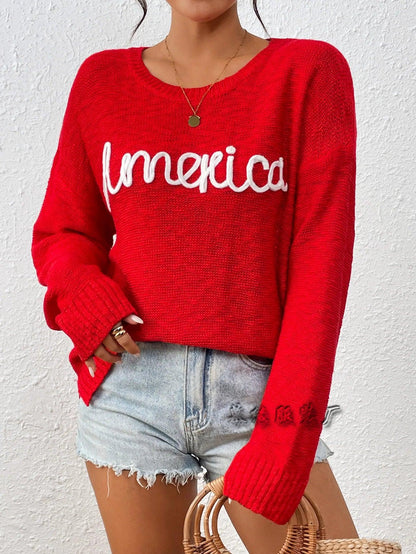 america knit crew sweater - basil boutique