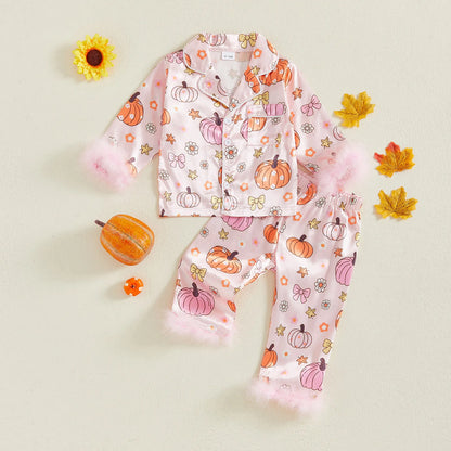 halloween satin + feather kids pajama sets