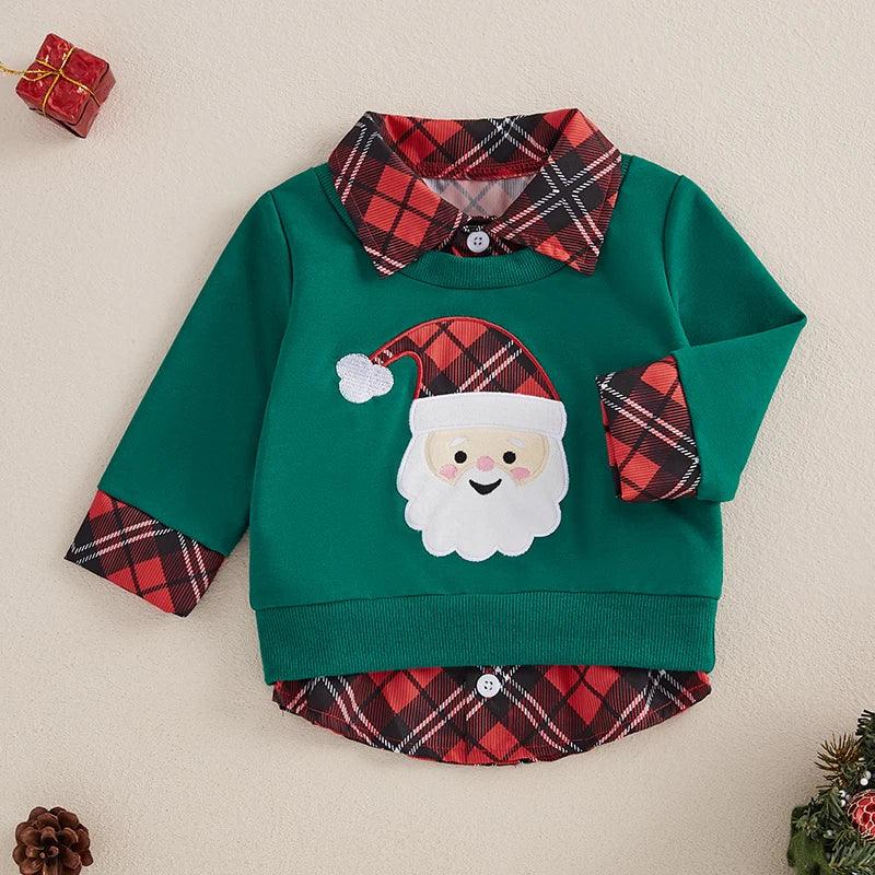 santa claus plaid kids sweatshirt - basil boutique