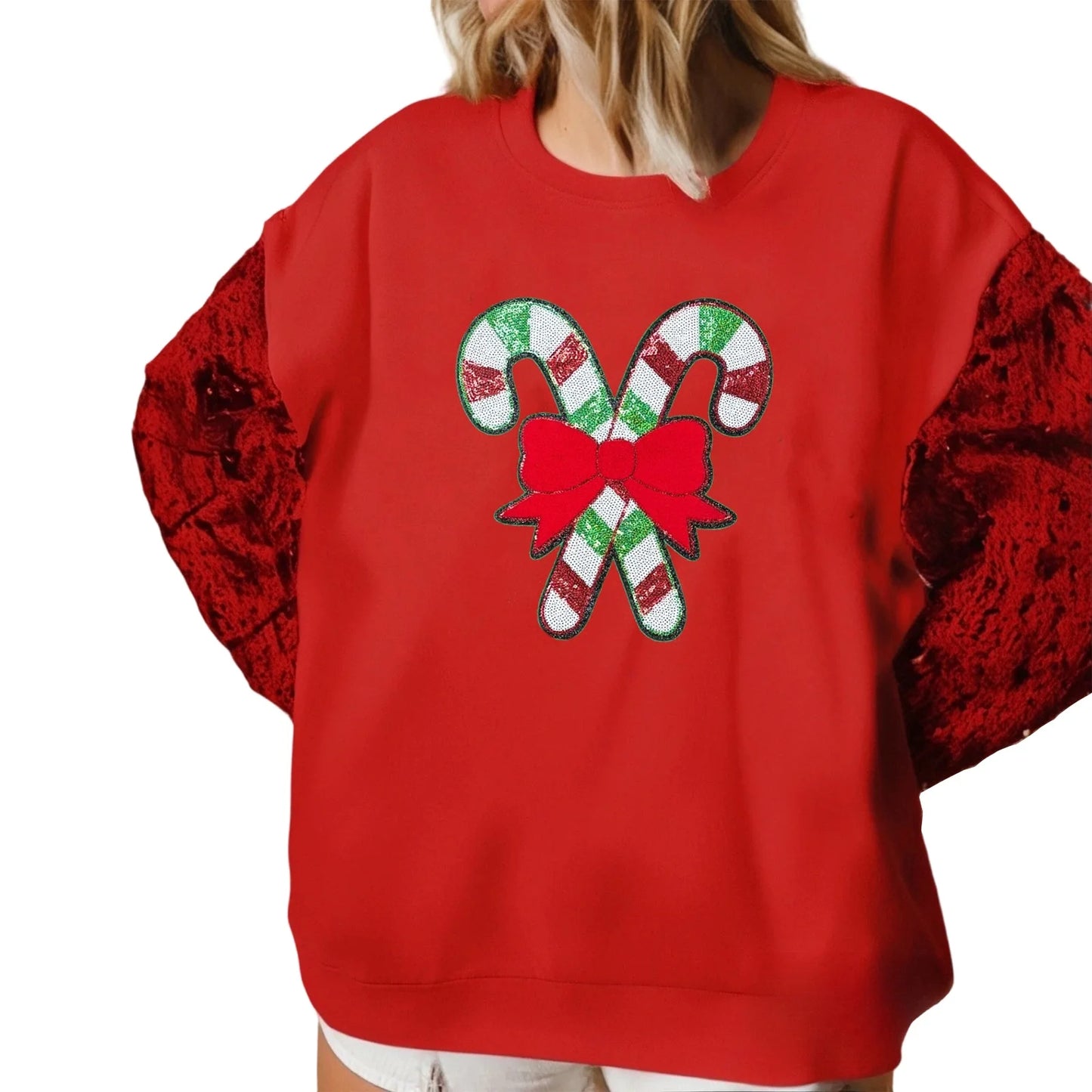 candy cane lane sequin crew sweater