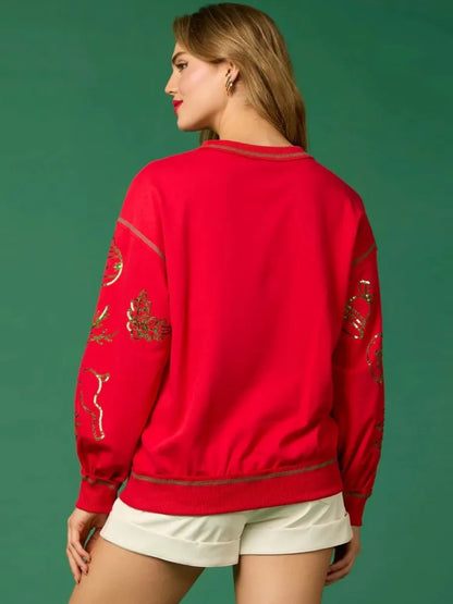 santa's reindeer sequin crew sweater