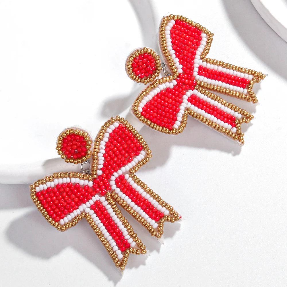 game day bow beaded earrings - basil boutique