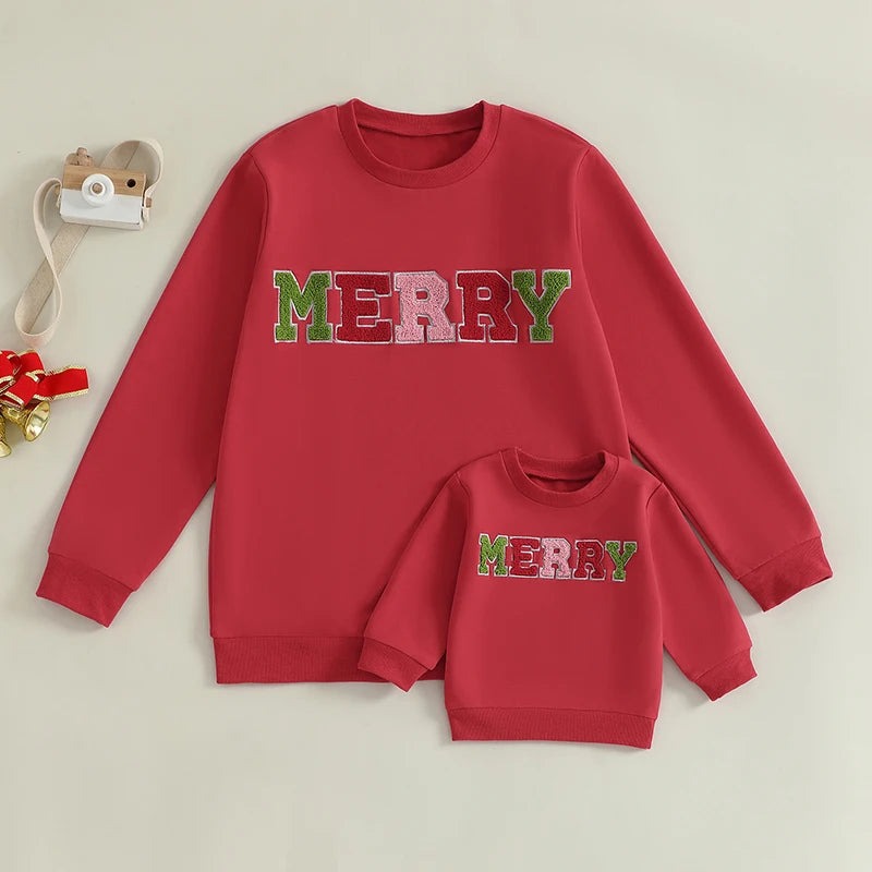 mama + mini merry matching crew sweatshirts