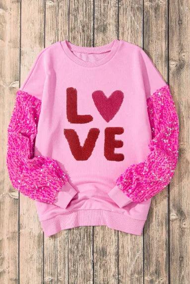 in love sequin crew sweaters