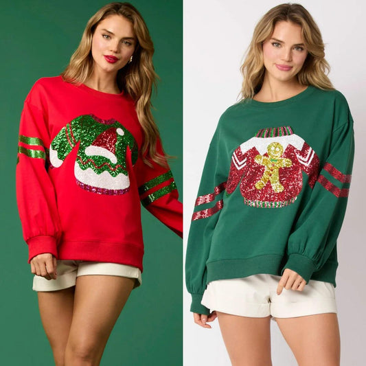 ugly sequin crew sweaters - basil boutique