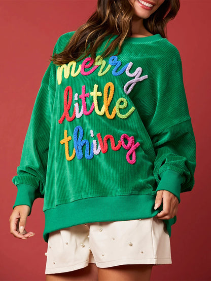 merry little things embroidered crew sweater - basil boutique