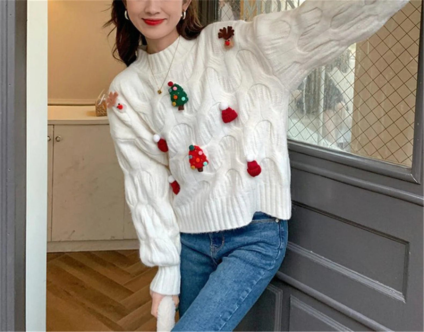 festive knit crew sweater - basil boutique