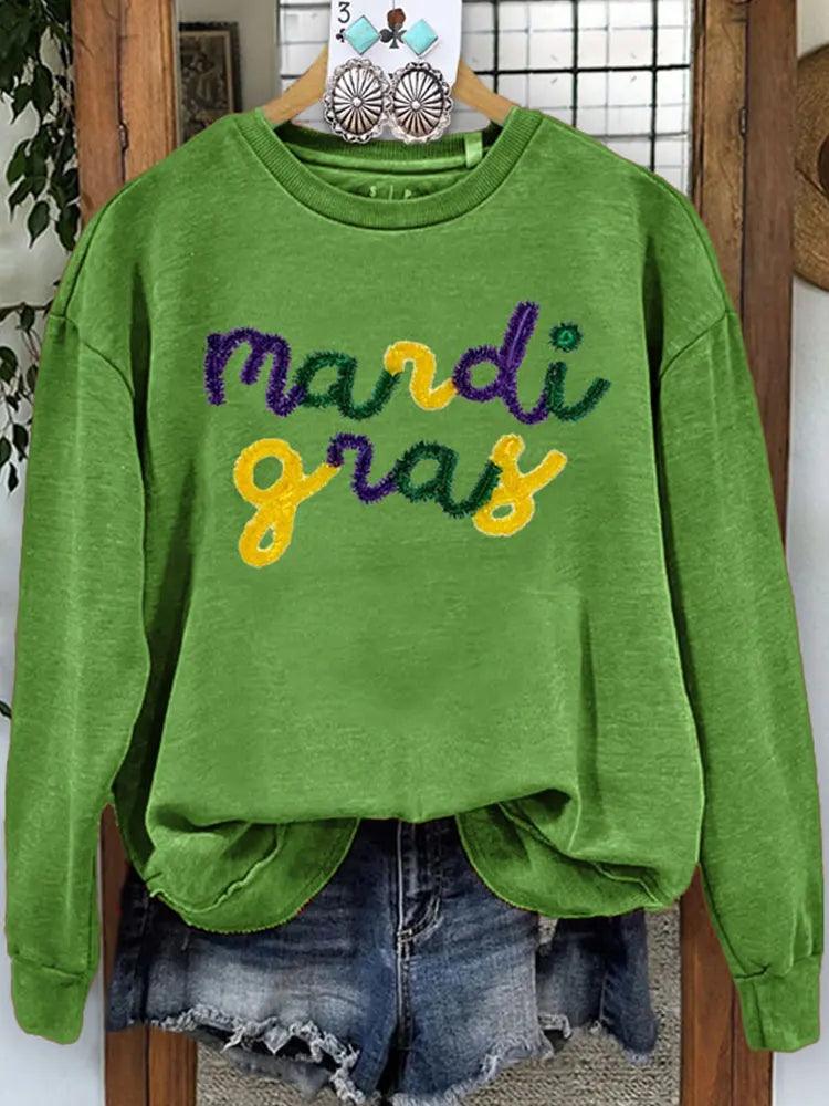 mardi gras tinsel crew sweater - basil boutique