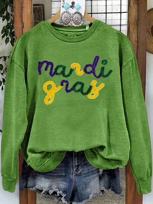 mardi gras tinsel crew sweater - basil boutique