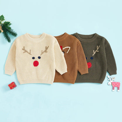 reindeer knit kid crew sweater - basil boutique